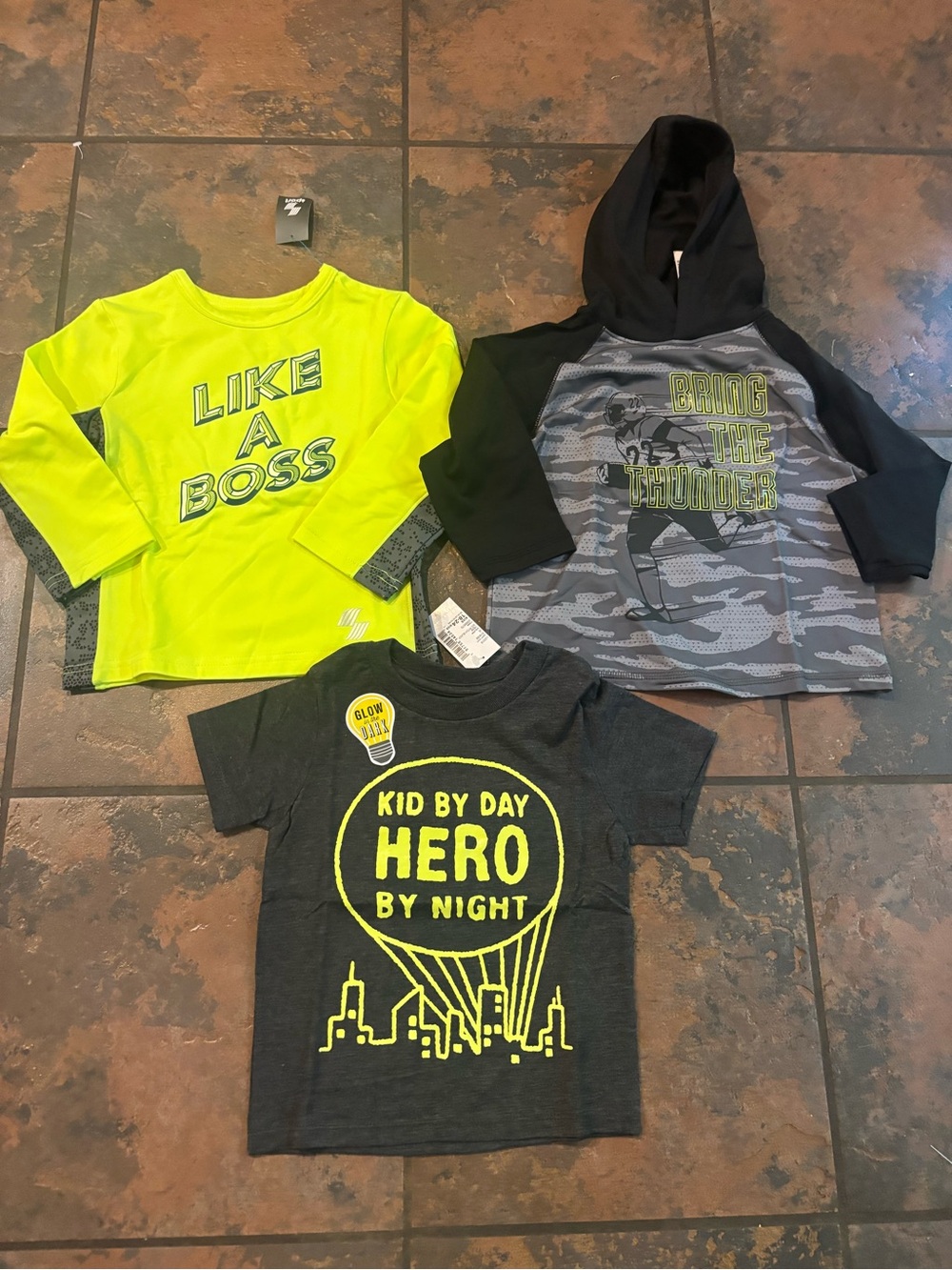🐢Kids Long Sleeve & Short Sleeve Graphic Tee Set - Neon Yellow, Gray, Black